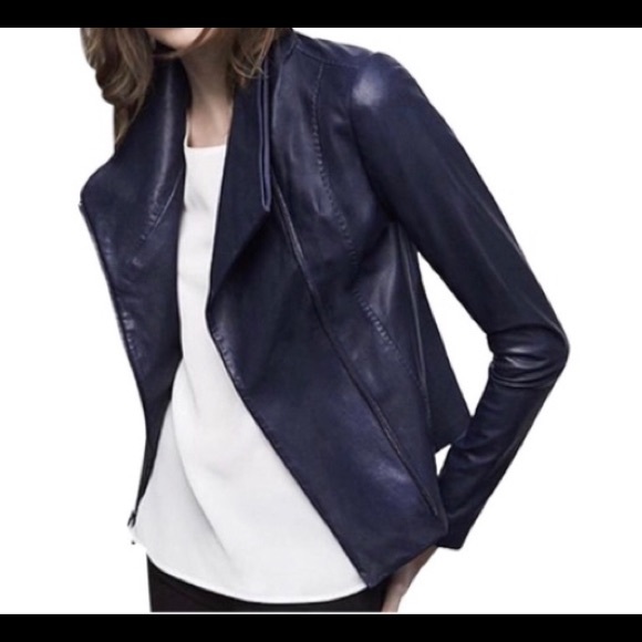 Vince Navy Blue Scuba Leather Jacket 
